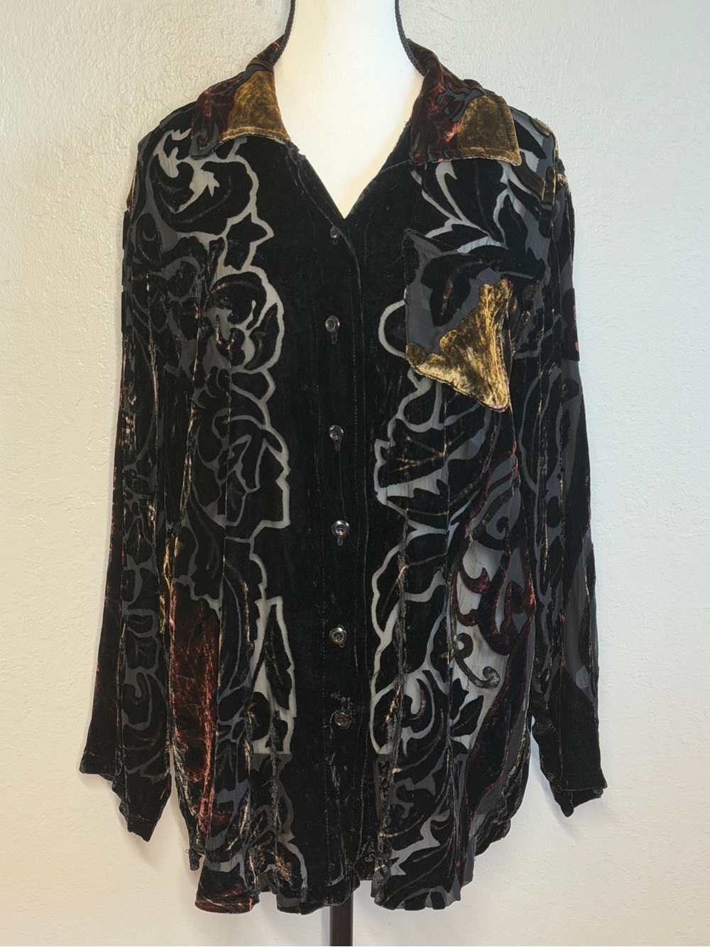 Vintage Jinjiao 90s Silk Velvet Burnout Devore Top M/L
